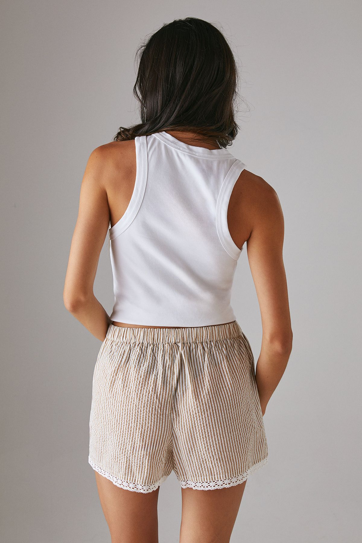 Warehouse Seersucker Stripe Frill Pyjama Shorts Multi image 3