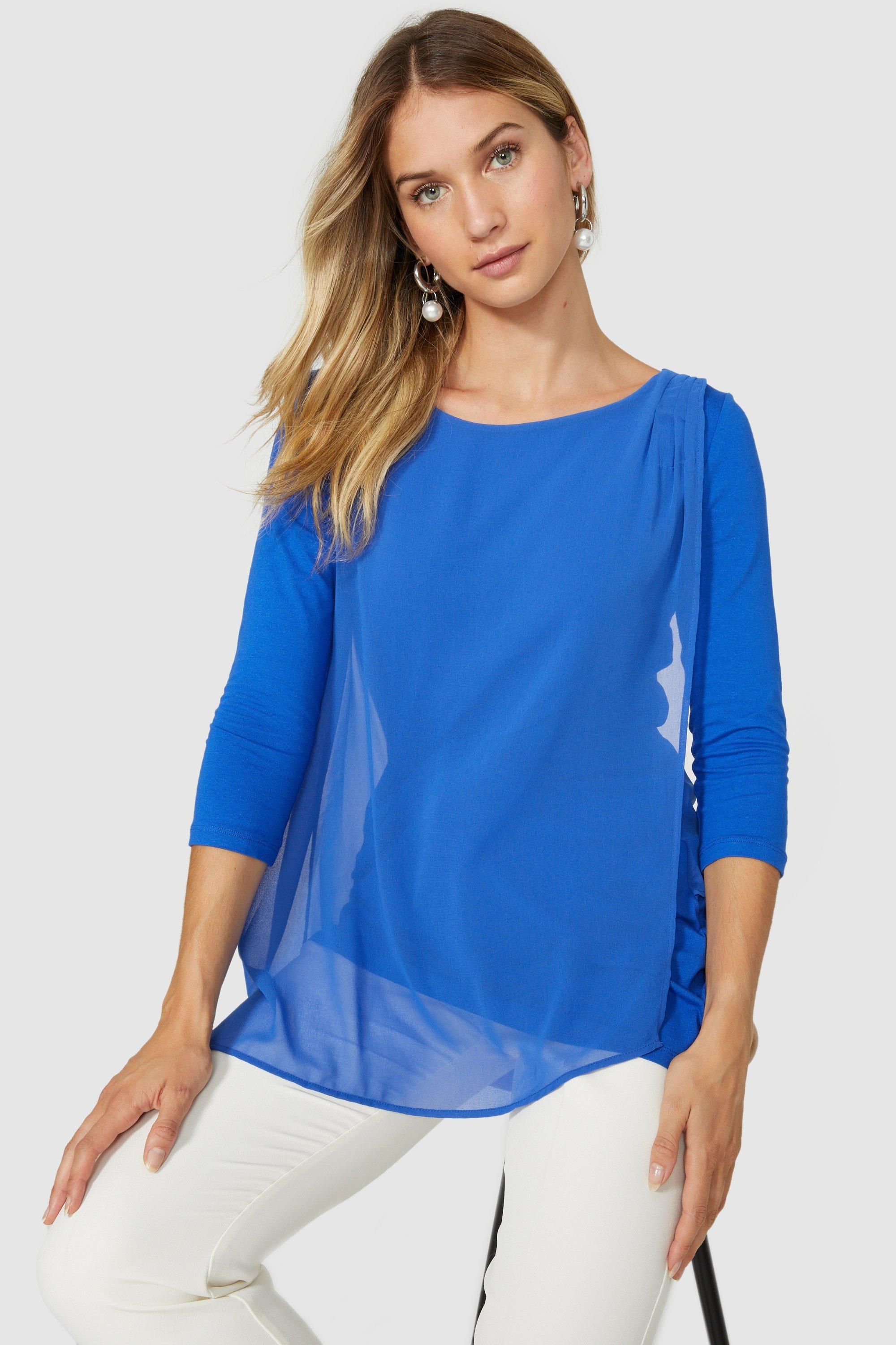Principles Chiffon Overlay Assmetric Top Cobalt image 5