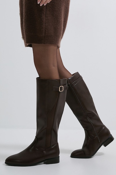 Dorothy Perkins Kamille Faux Leather Elastic Knee High Riding Boots Brown