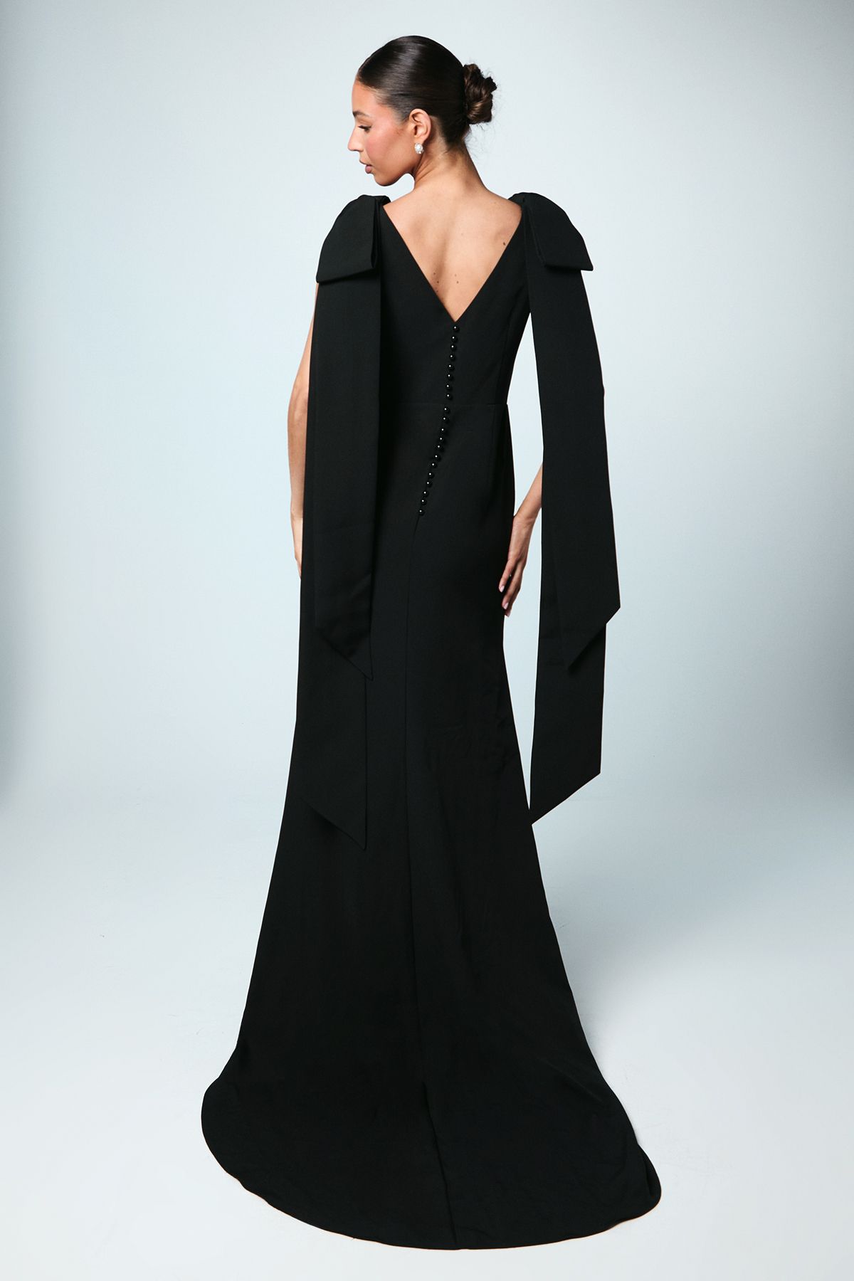 Coast Bow Detail Button Back Column Maxi Bridesmaid Dress Black image 3