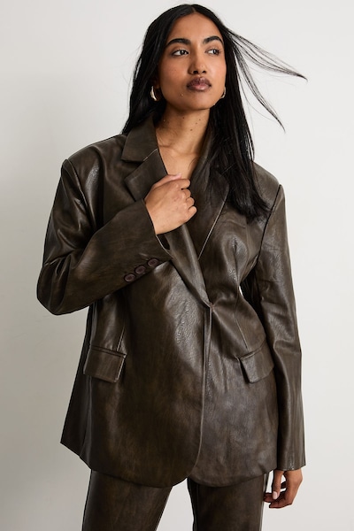 Warehouse Pu Clean Waistband Flare Trousers Co-ord Chocolate