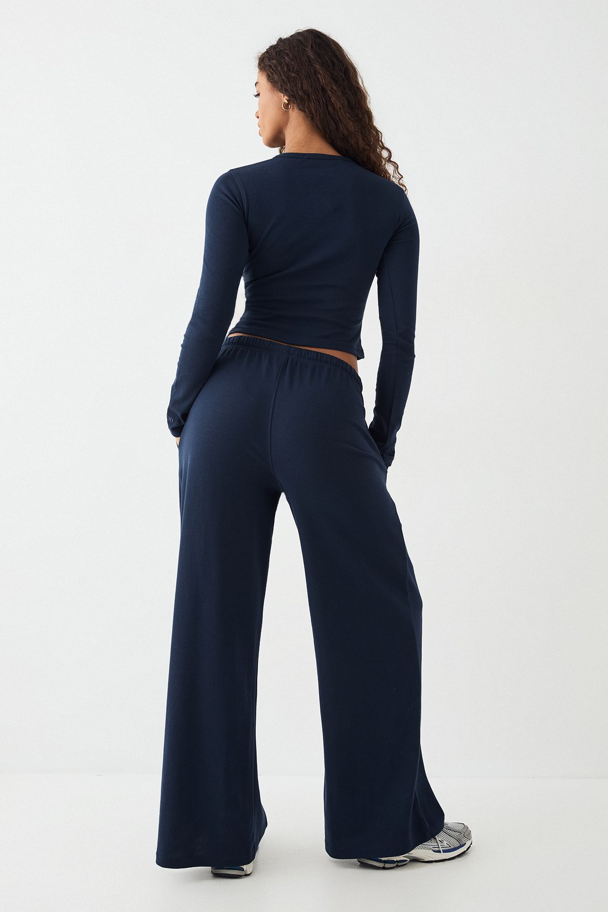 DSGN Studio DSGN Studio Embroidered Rib Wide Leg Trouser Navy image 2