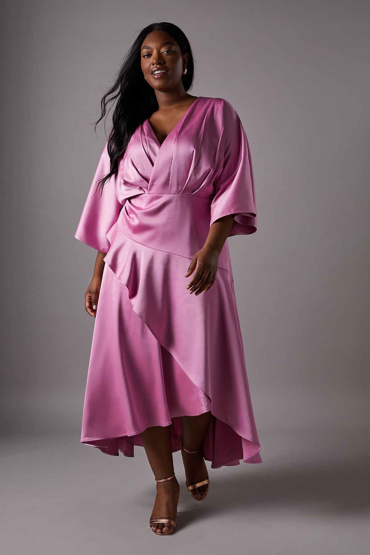 Coast Plus Satin Back Crepe Ruffle Wrap Midi Dress Pink image 1