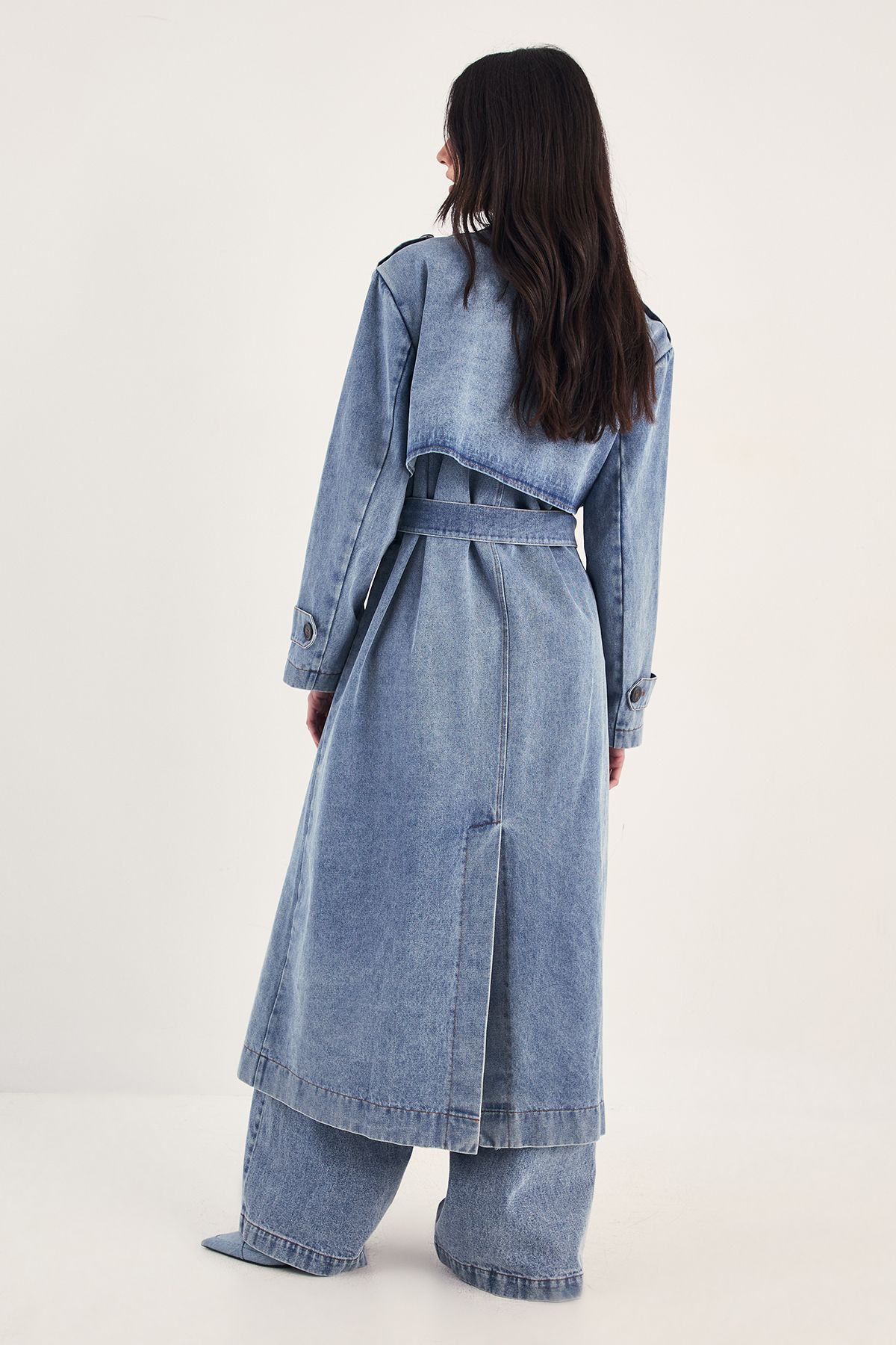 NastyGal Denim Trench Coat Indigo image 4