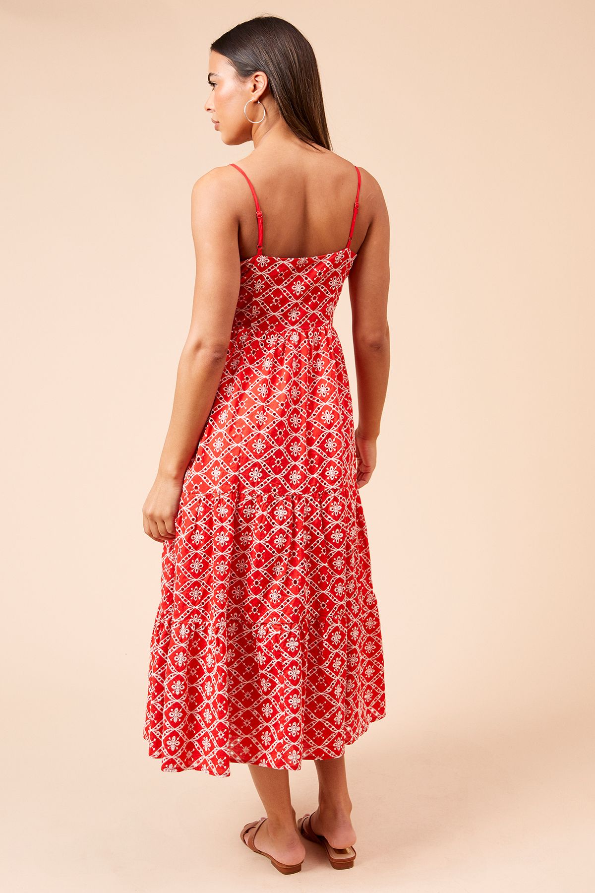 Dorothy Perkins Tie Front Broderie Midi Dress Red image 3