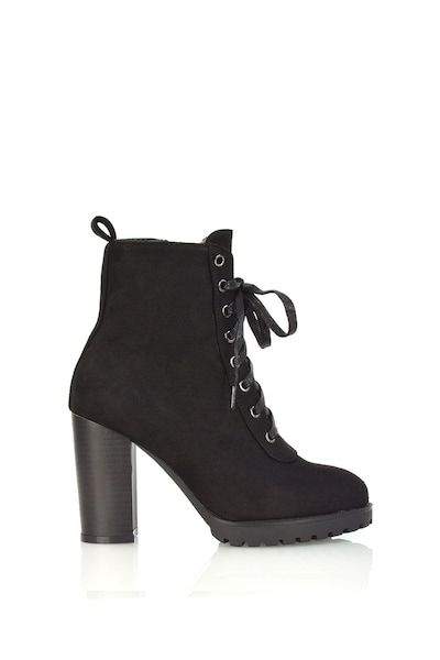 XY London 'Ariel' Lace up High Block Heel Zip-up Biker Ankle Boots