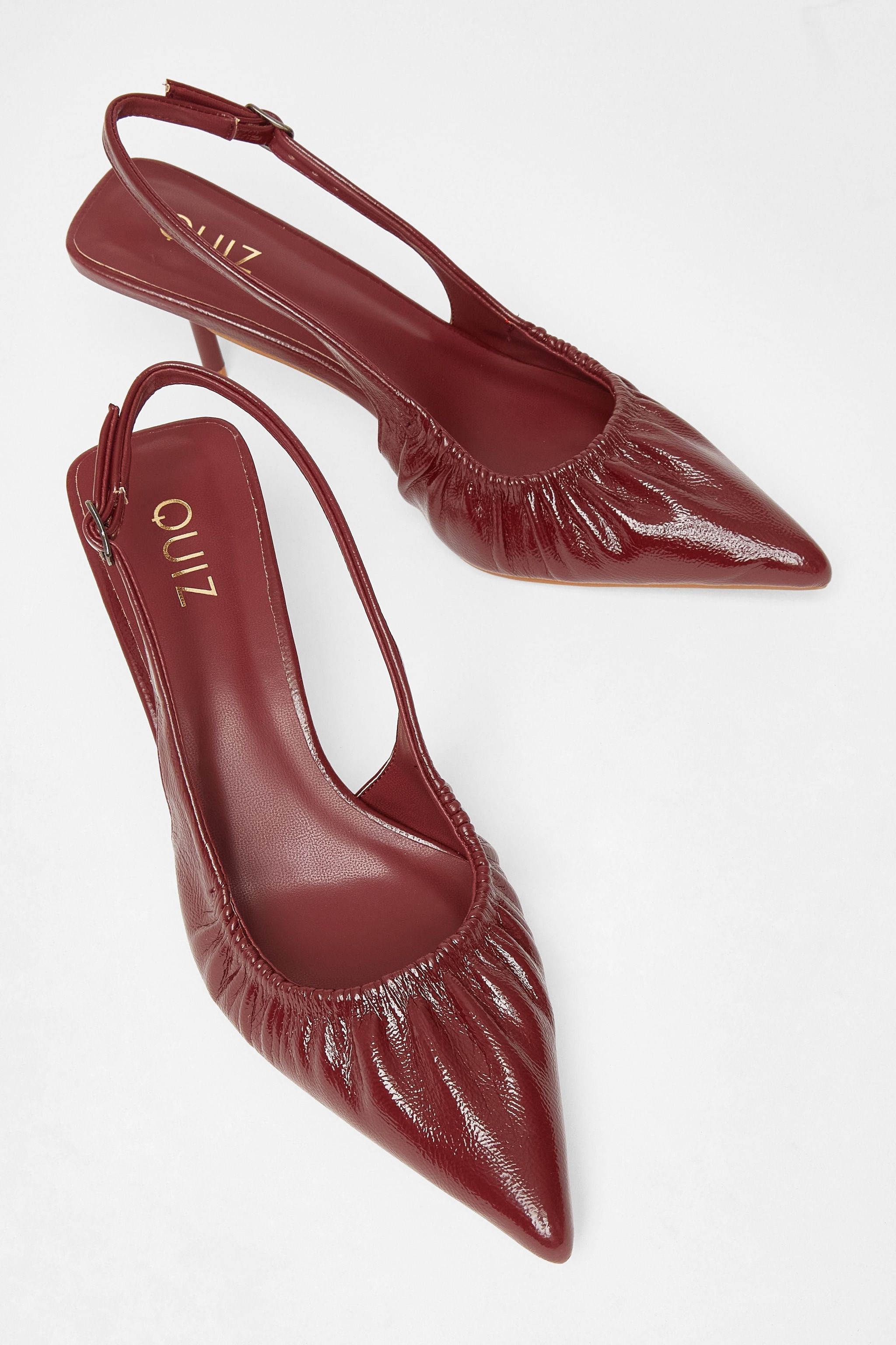 Quiz Burgundy Faux Leather Ruched Court Heels image 2