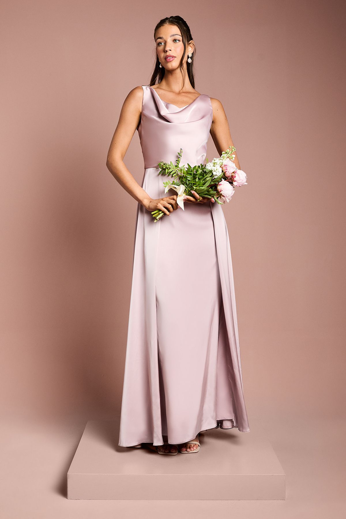 Coast Coast Honoured Sleeveless Cowl Neck Satin Maxi Bridesmaid Dress Dusty Rose