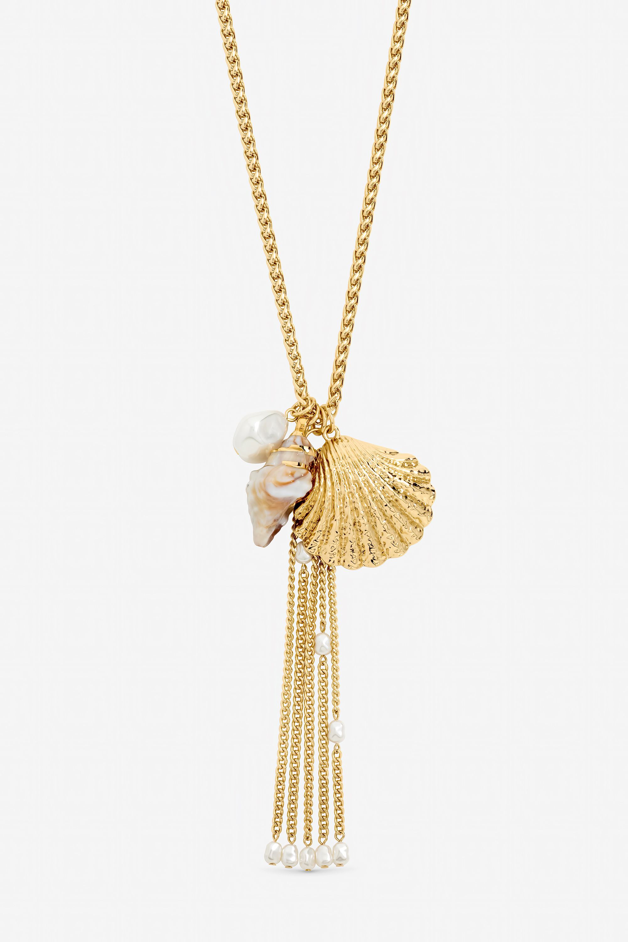 Mood Gold Plated Tassel and Shell Long Necklace