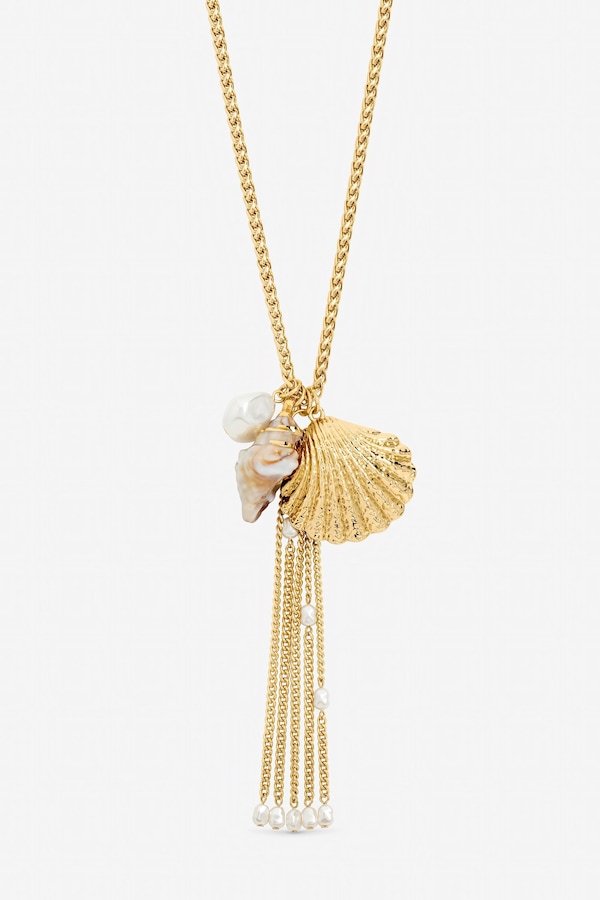 Mood Gold Plated Tassel and Shell Long Necklace