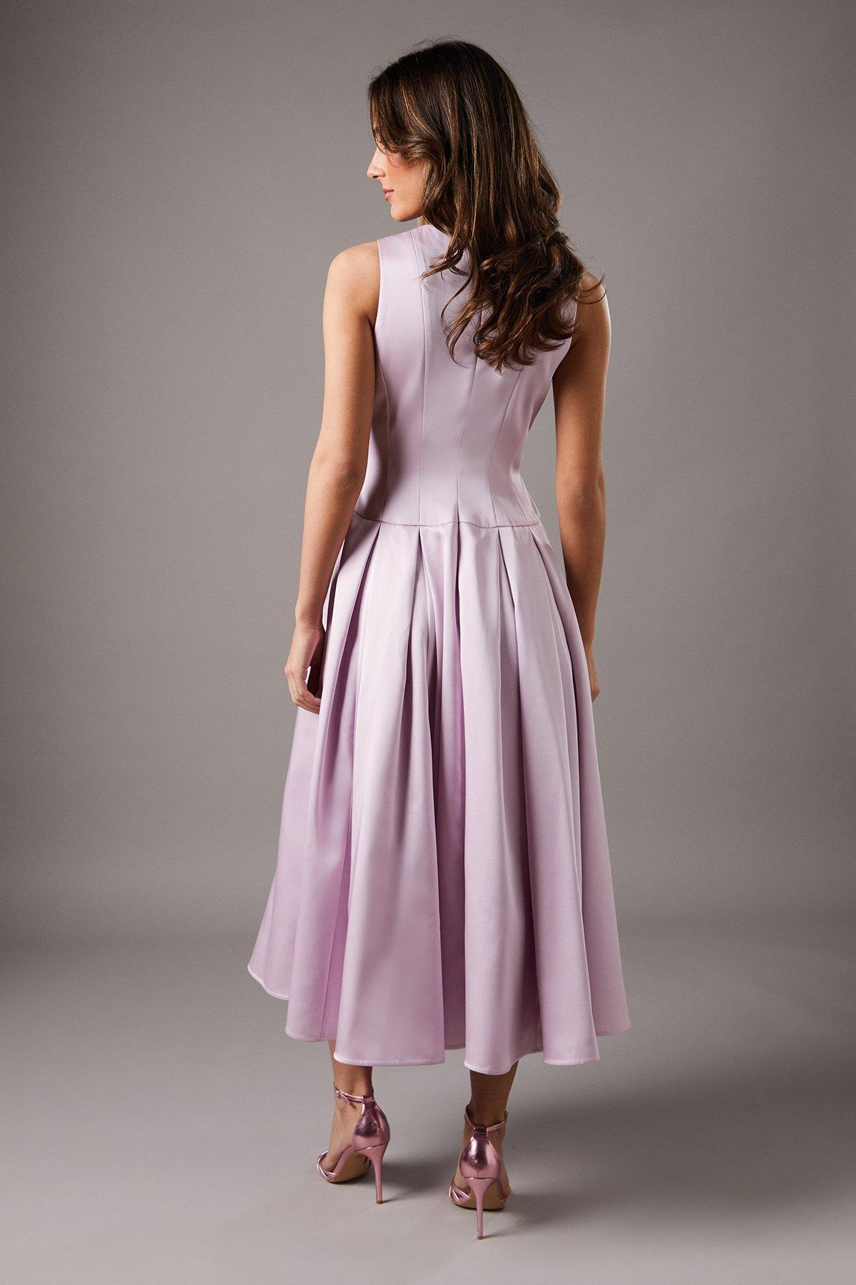 Coast Drop Waist Bow Detail Midi Dress Lilac image 3