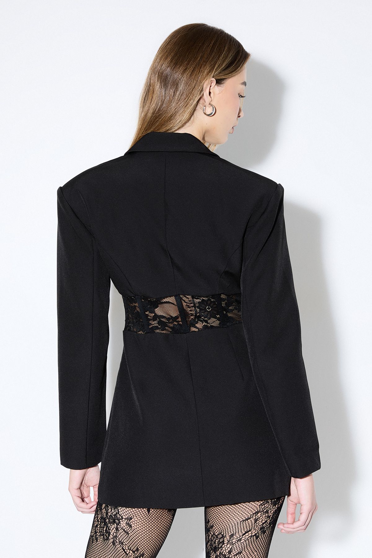 MissPap Lace Inserted Corset Blazer Dress Black image 3