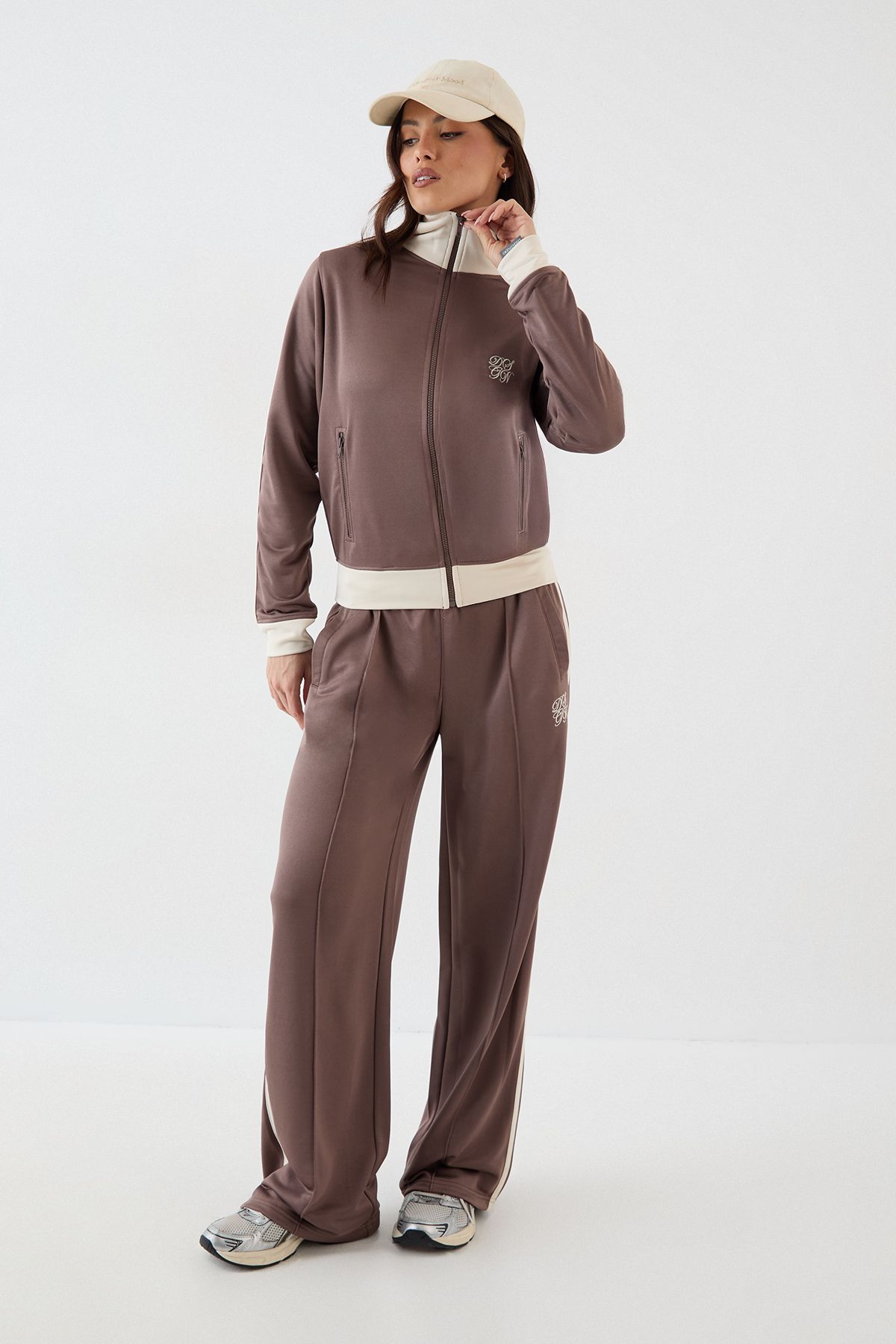 DSGN Studio DSGN Studio Tricot Contrast Zip Through Track Jacket Taupe image 3