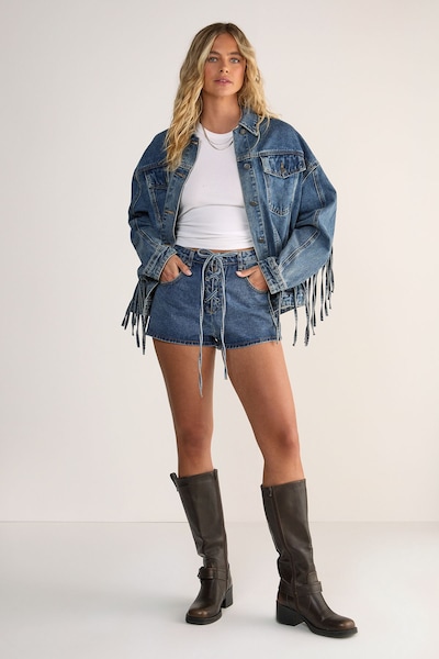 NastyGal Lace Up Denim Shorts Authentic Midwash