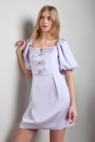 Oasis Satin Bow Front Square Neck Mini Dress Lilac