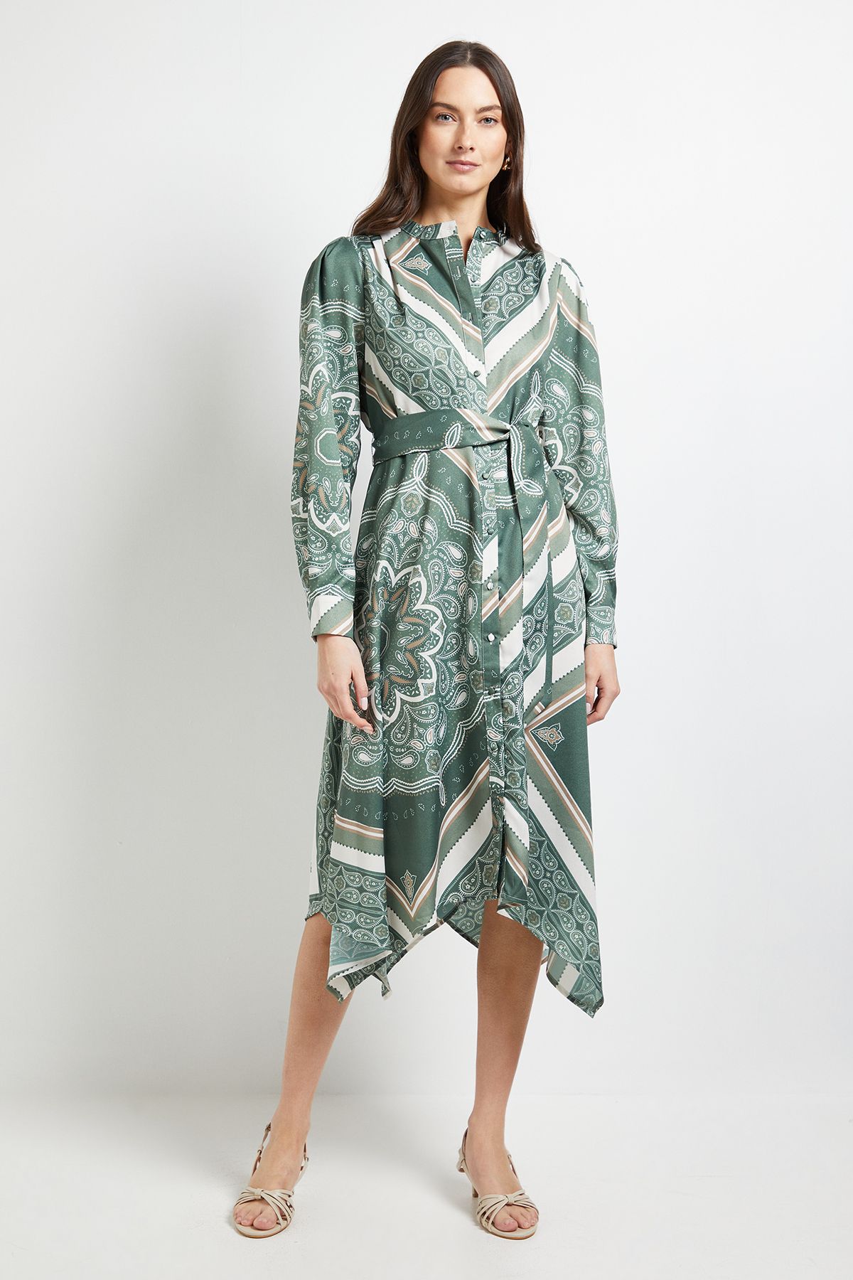 Principles Hanky Hem Button Through Shirt Dress Olive