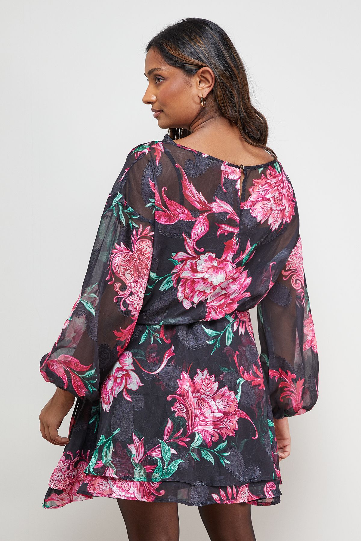 Oasis Printed Boho Tie Sleeve Mini Dress Floral image 3