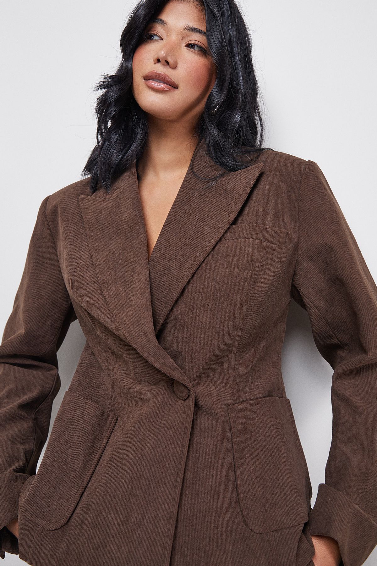 Warehouse Fitted Cord Blazer Co-ord Choc Brown image 4