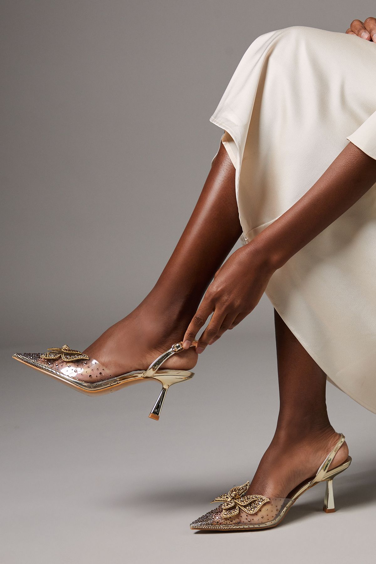 Coast Queenie Diamante Butterfly Pointed Slingback High Stiletto Heel Court Shoes Rose Gold image 1