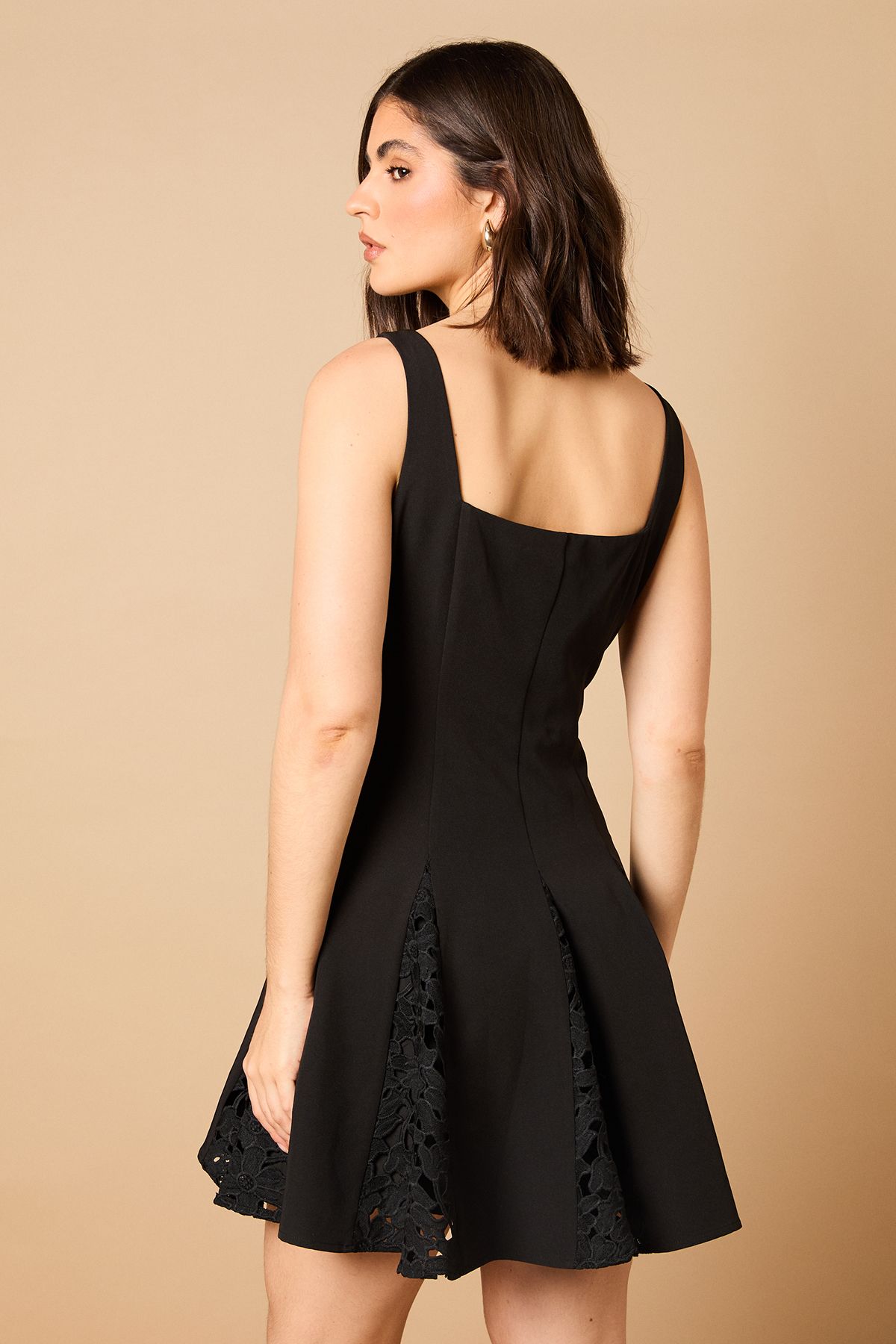 Oasis Lace Godet Square Neck Mini Dress Black image 4