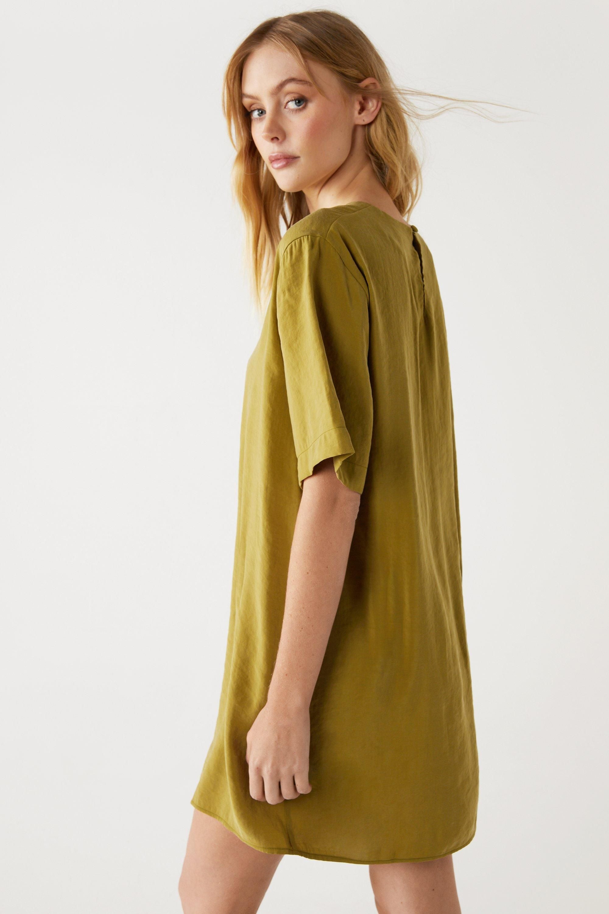 Warehouse Short Sleeve Textured T-shirt Dress Khaki image 4