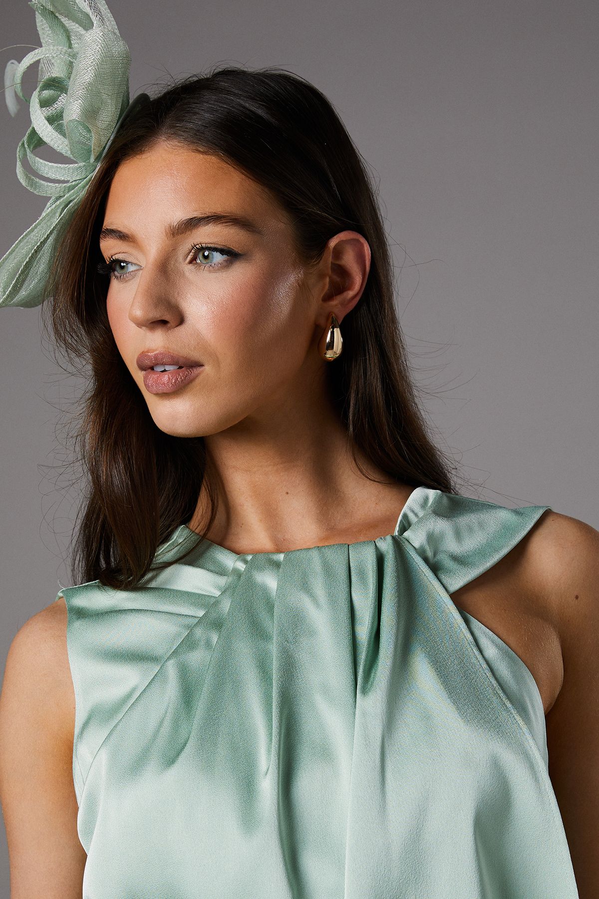 Coast Sleeveless Satin Frill Midi Dress Sage image 5