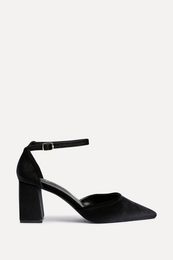 Linzi Glam Black Velvet Pointed Block Heel Courts