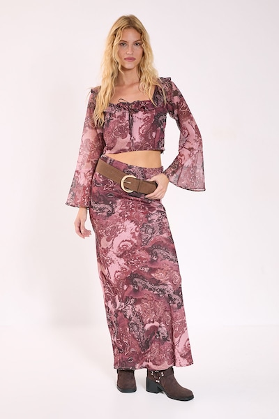 NastyGal Paisley Chiffon Bias Maxi Skirt Rust