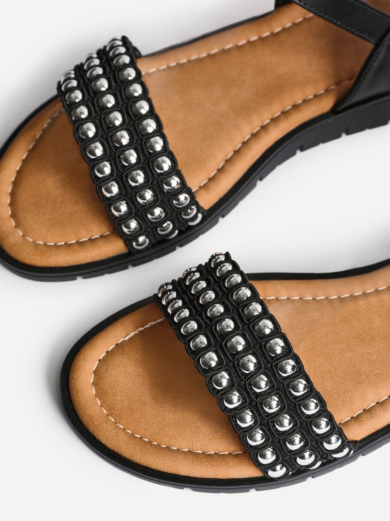 Linzi Electra Black Faux Leather Studded Flat Sandals image 4