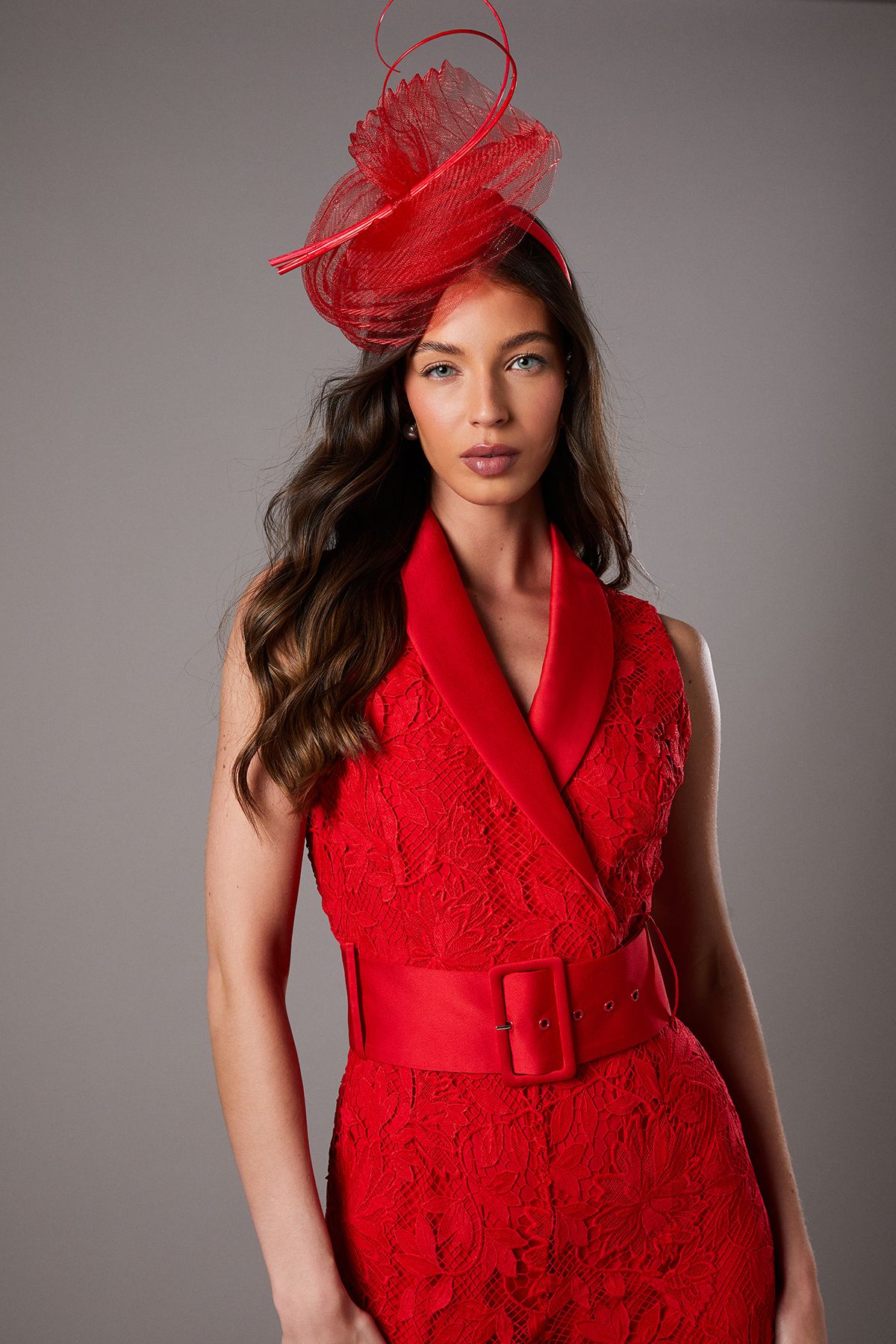 Coast Lisa Tan Lace Belted Jumpsuit Red image 2
