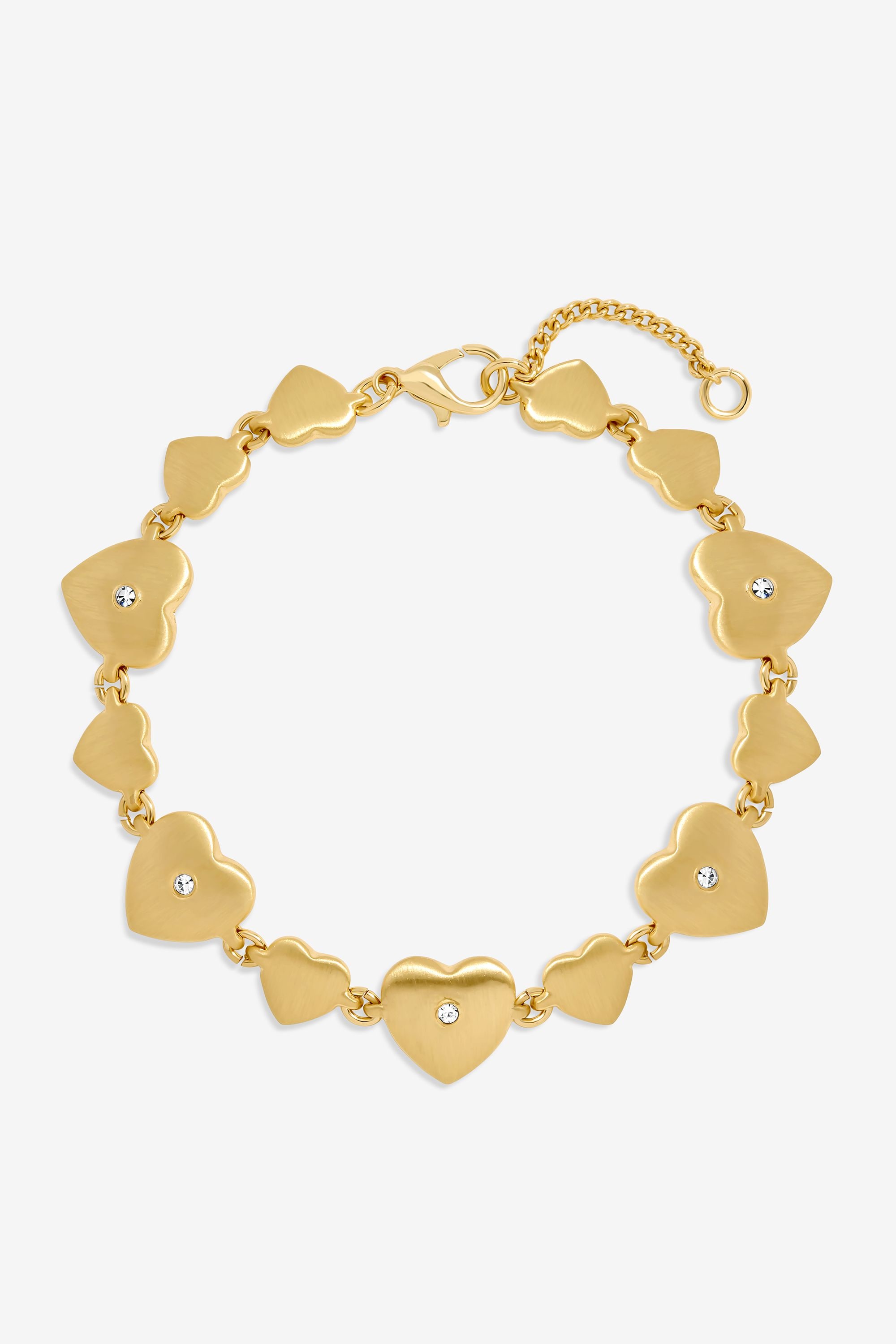Inicio Gold Plated Brushed Heart and Crystal Bracelet - Gift Pouch image 1