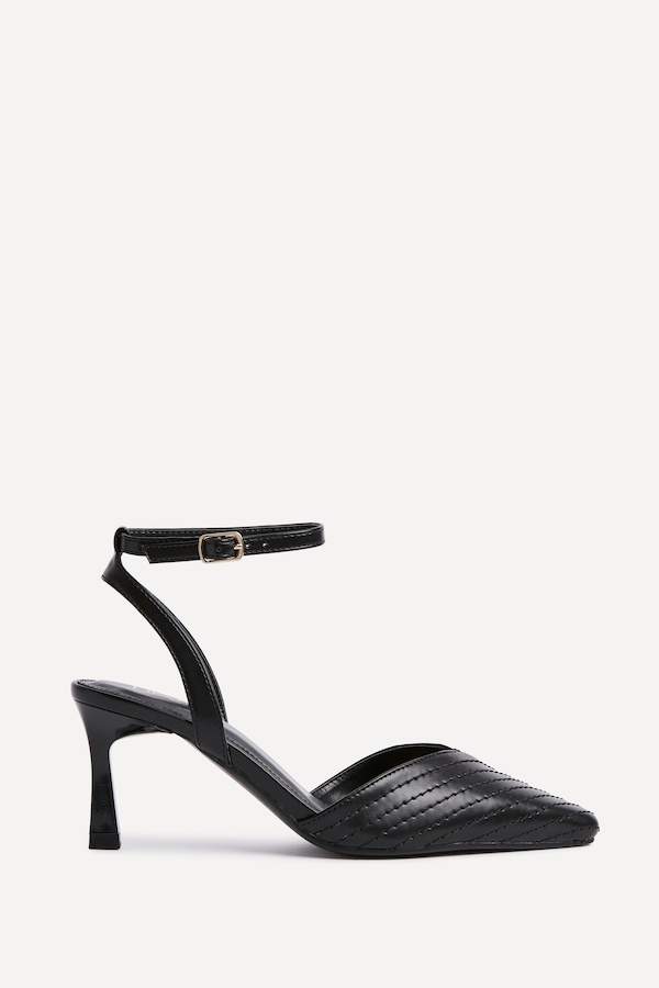 Linzi Siren Black Faux Leather Quilted Court Heel
