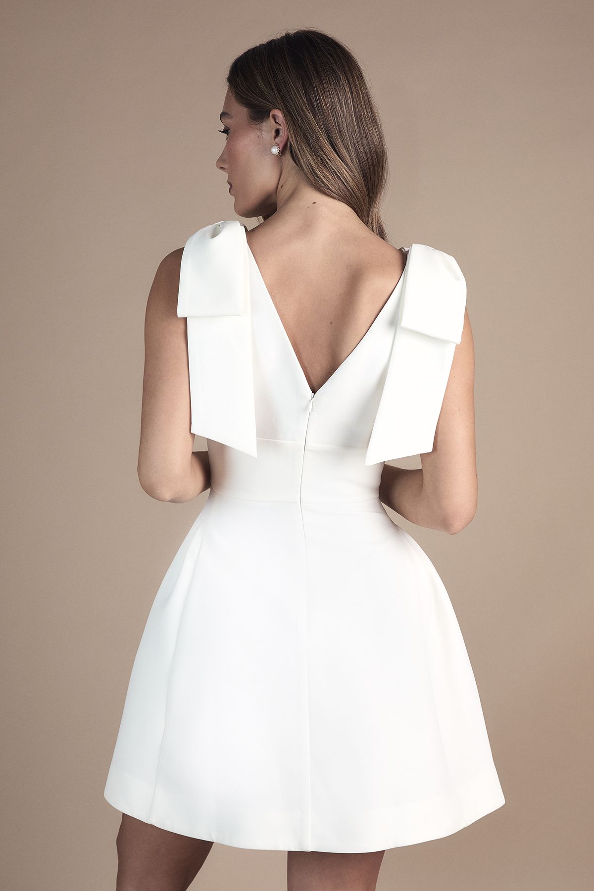 Coast Skater Bridal Mini Dress With Bow Straps Ivory image 3