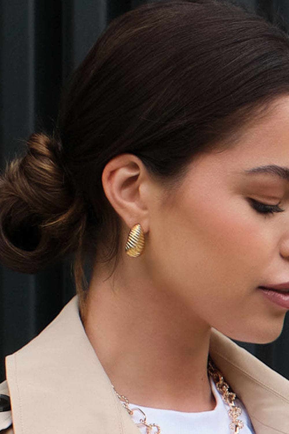 Mood Gold Stainless Steel Ridged Dome Hoop Earrings image 3