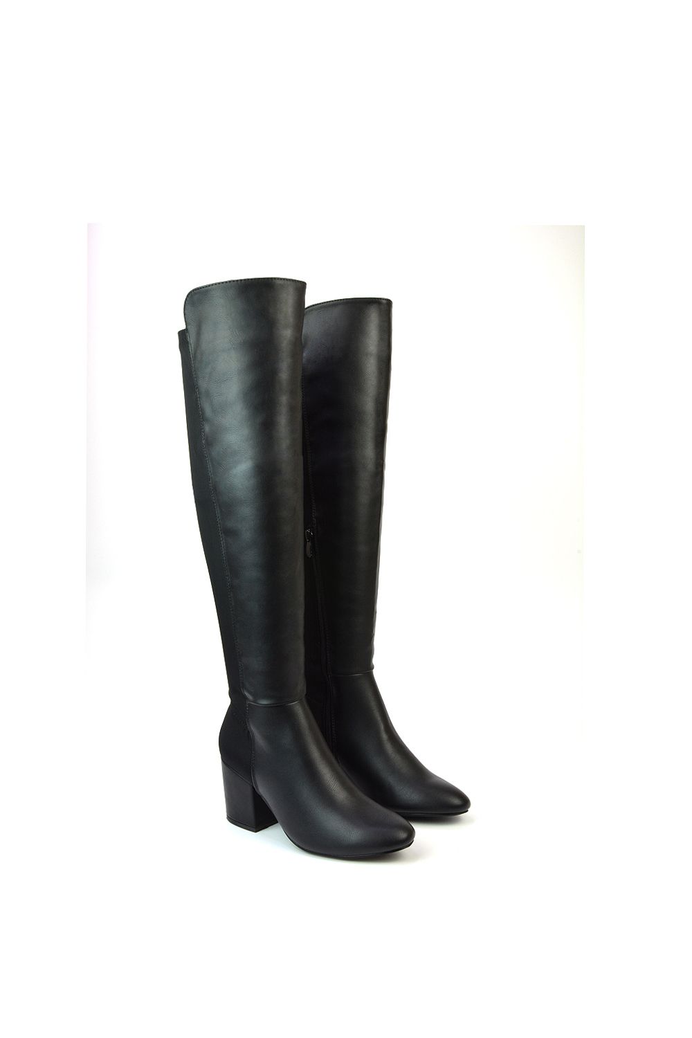 XY London ‘Falcon’ Knee High Boots Elasticated Calf Fit Mid Block Heel image 4