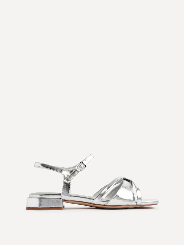 Linzi Zenna Silver Faux Leather Strappy Low Block Heeled Sandals