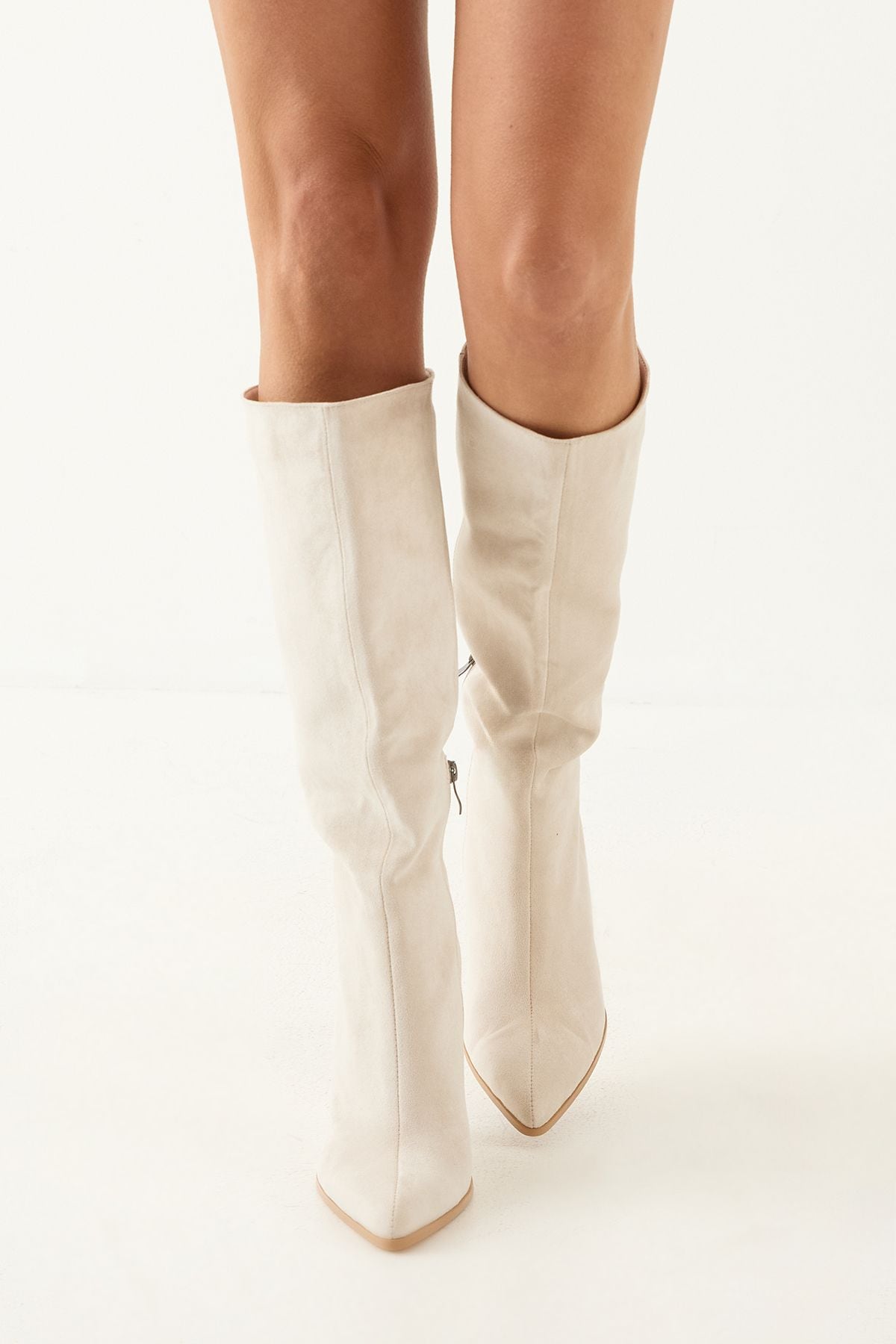 MissPap Faux Suede High Wedge Knee Boots Beige image 2