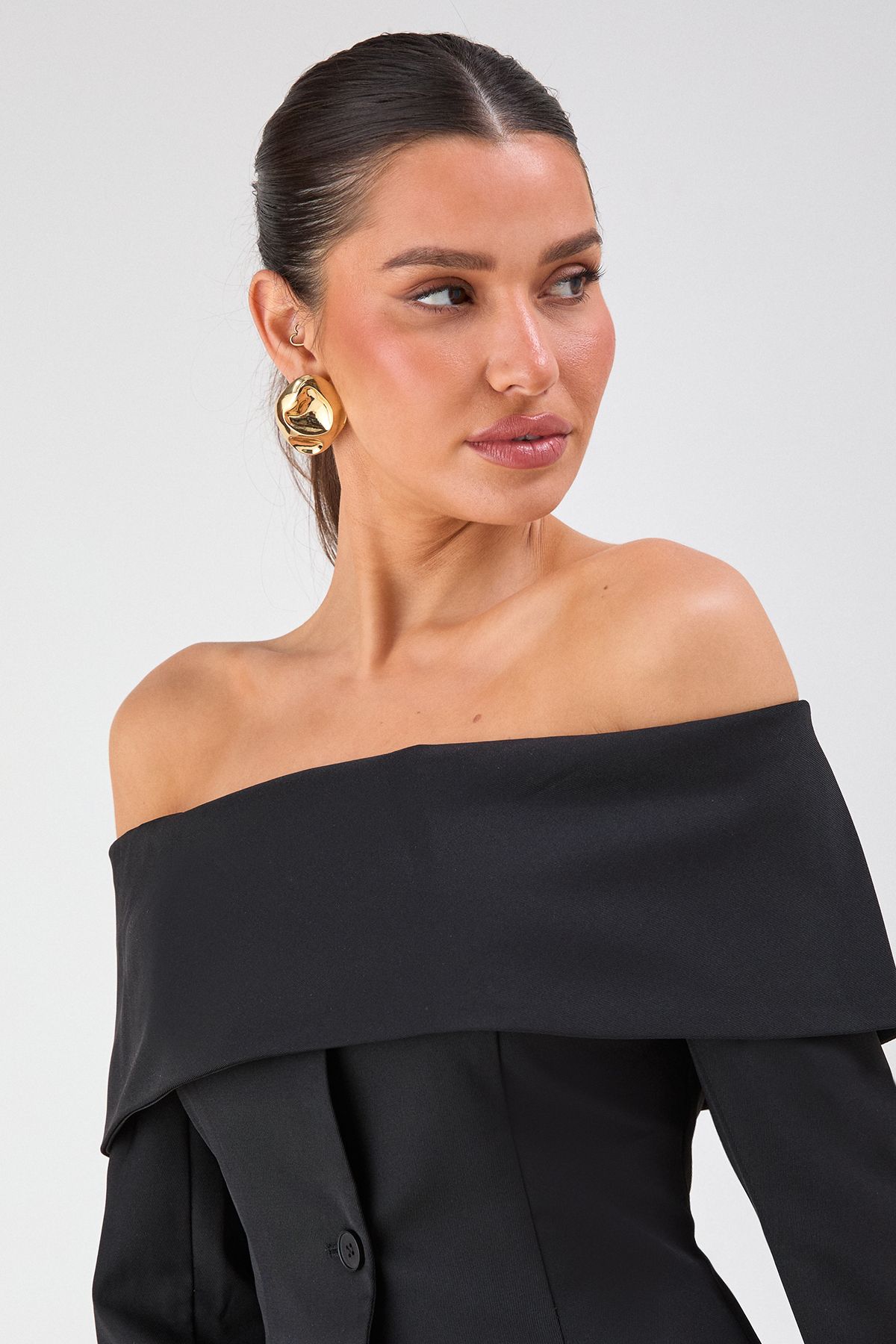 MissPap Tailored Bardot Blazer Mini Dress Black image 3