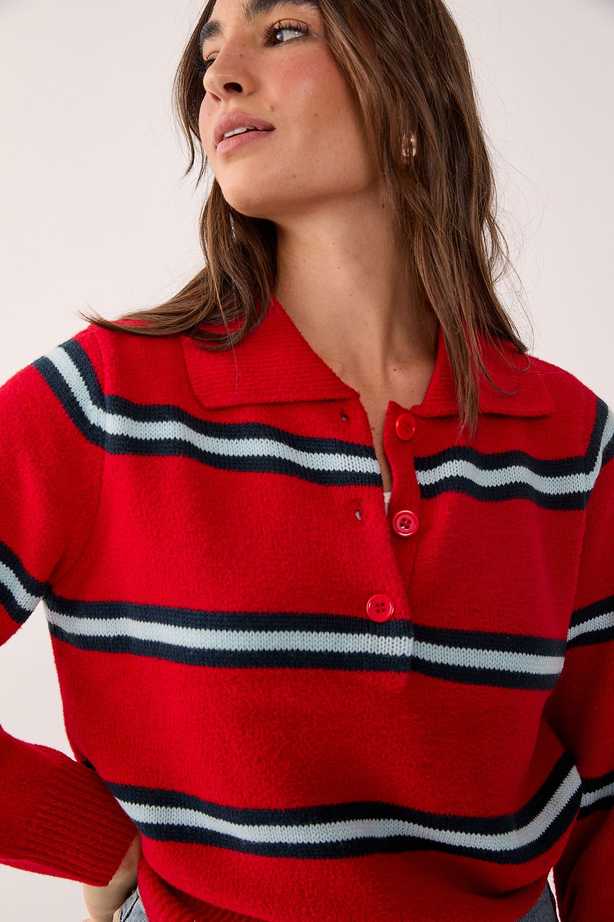 NastyGal Single Stripe Knitted Rugby Top Red image 4