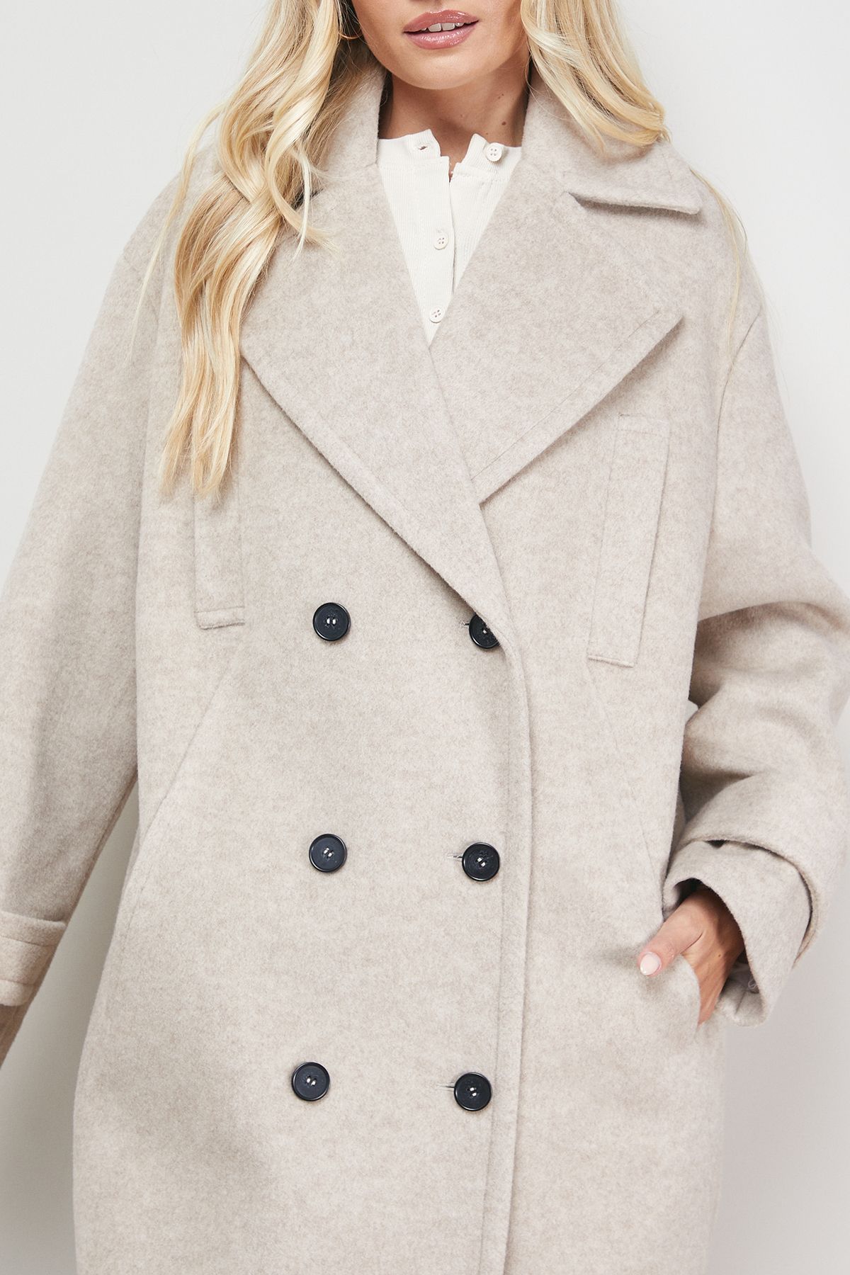 Oasis Brushed Relaxed Reefer Coat Stone image 5