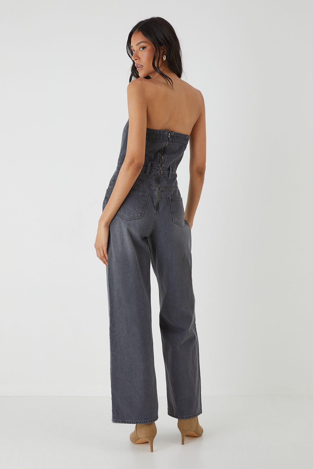 MissPap Denim Button Front Bandeau Jumpsuit Grey image 4