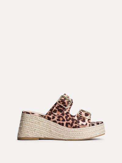 Linzi Impact Leopard Print Double Buckle Espadrille Wedge Mule