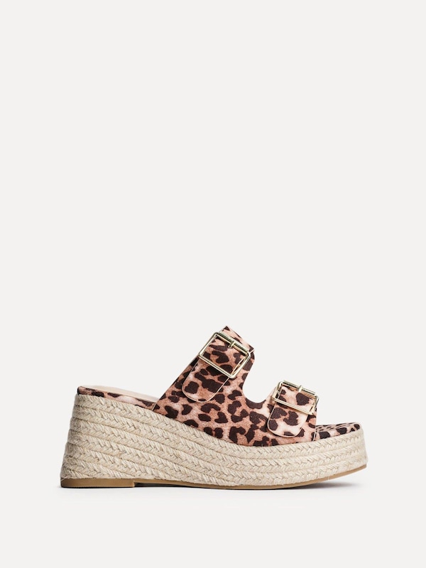Linzi Impact Leopard Print Double Buckle Espadrille Wedge Mule