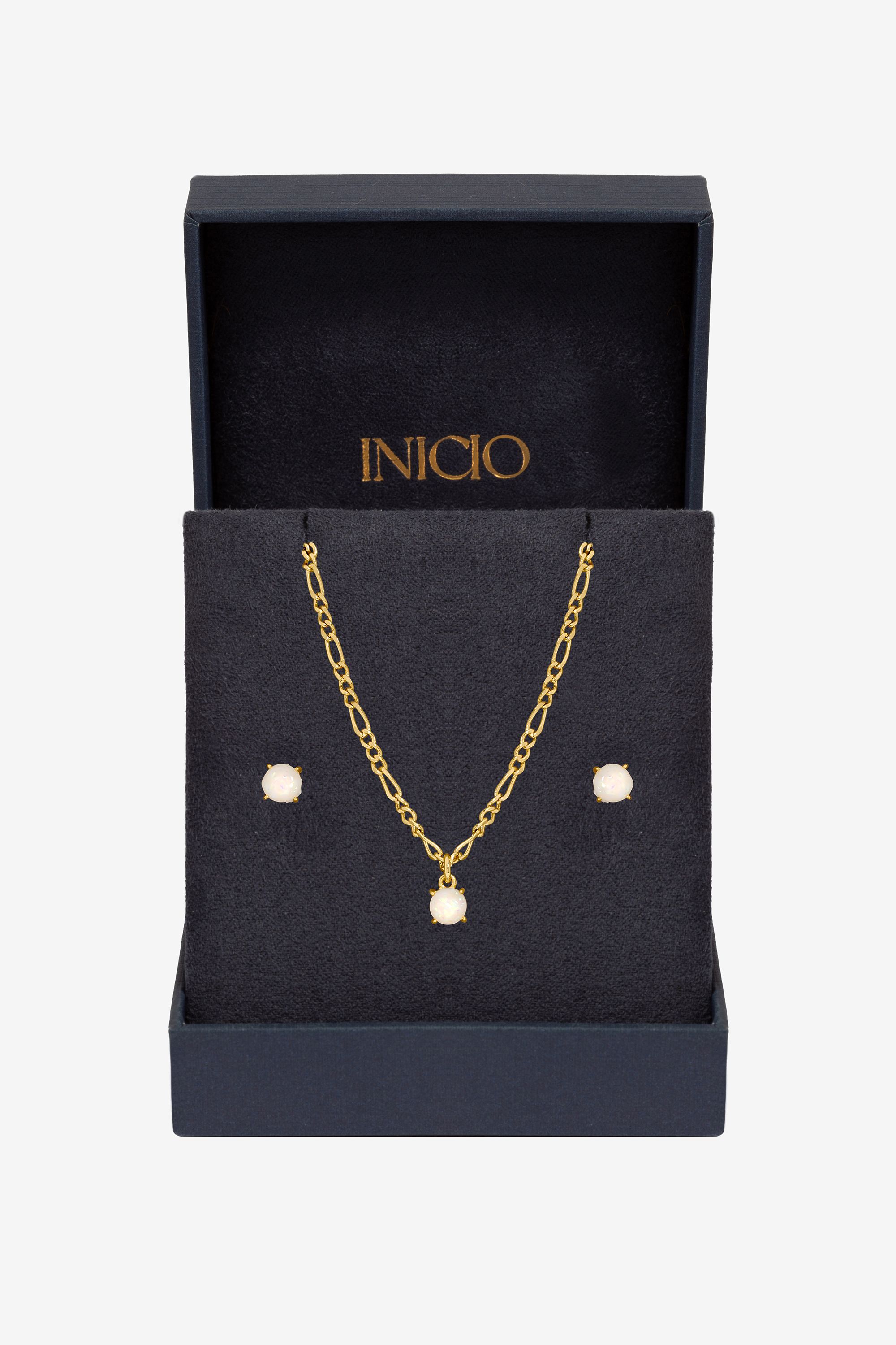 Inicio 14K Gold Plated Opal Stone Pendant Set - Gift Box