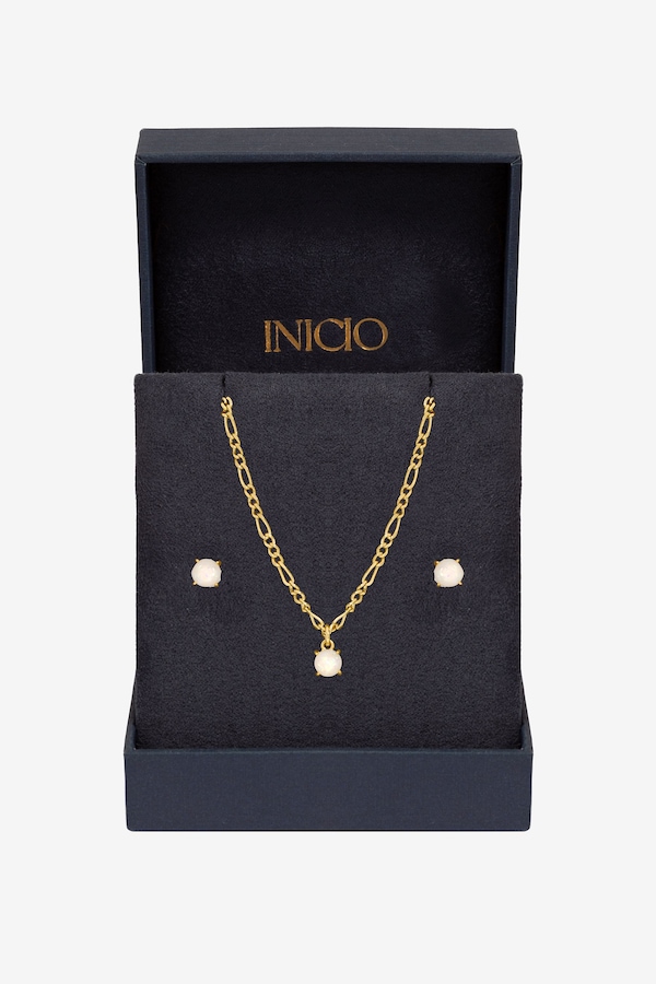 Inicio 14K Gold Plated Opal Stone Pendant Set - Gift Box