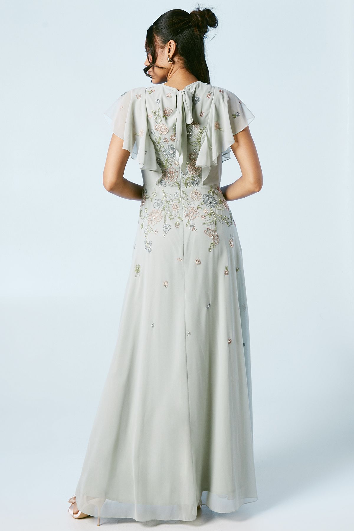 Coast Flutter Sleeve Embellished Ditsy Floral Bridesmaid Dress Sage image 3