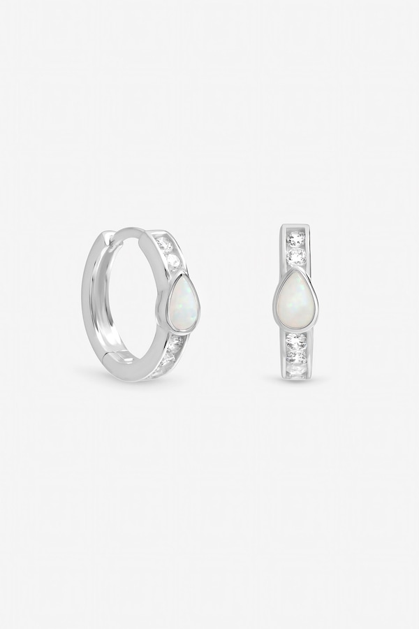 Inicio Sterling Silver Plated Opal Huggie Hoops