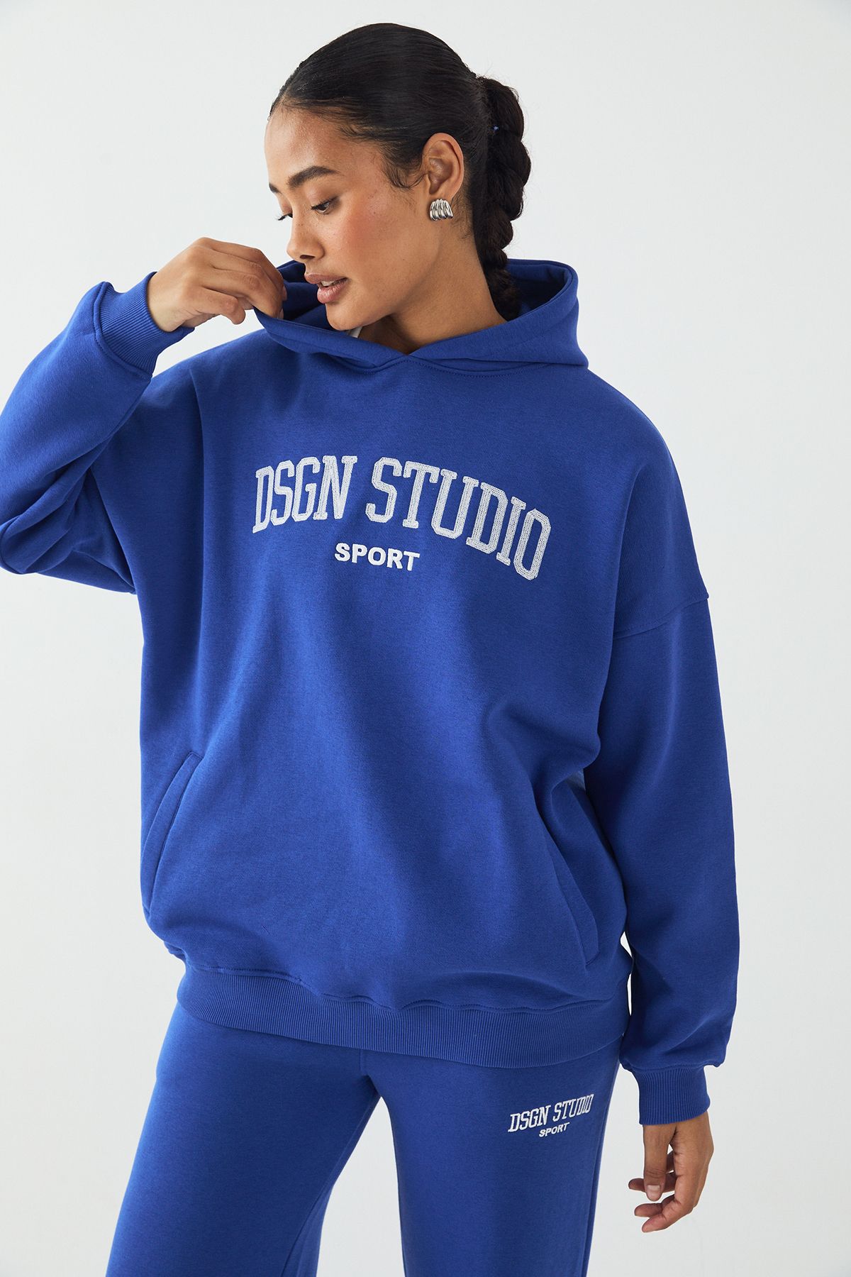 DSGN Studio DSGN Studio Embroidered Oversized Hoodie Cobalt