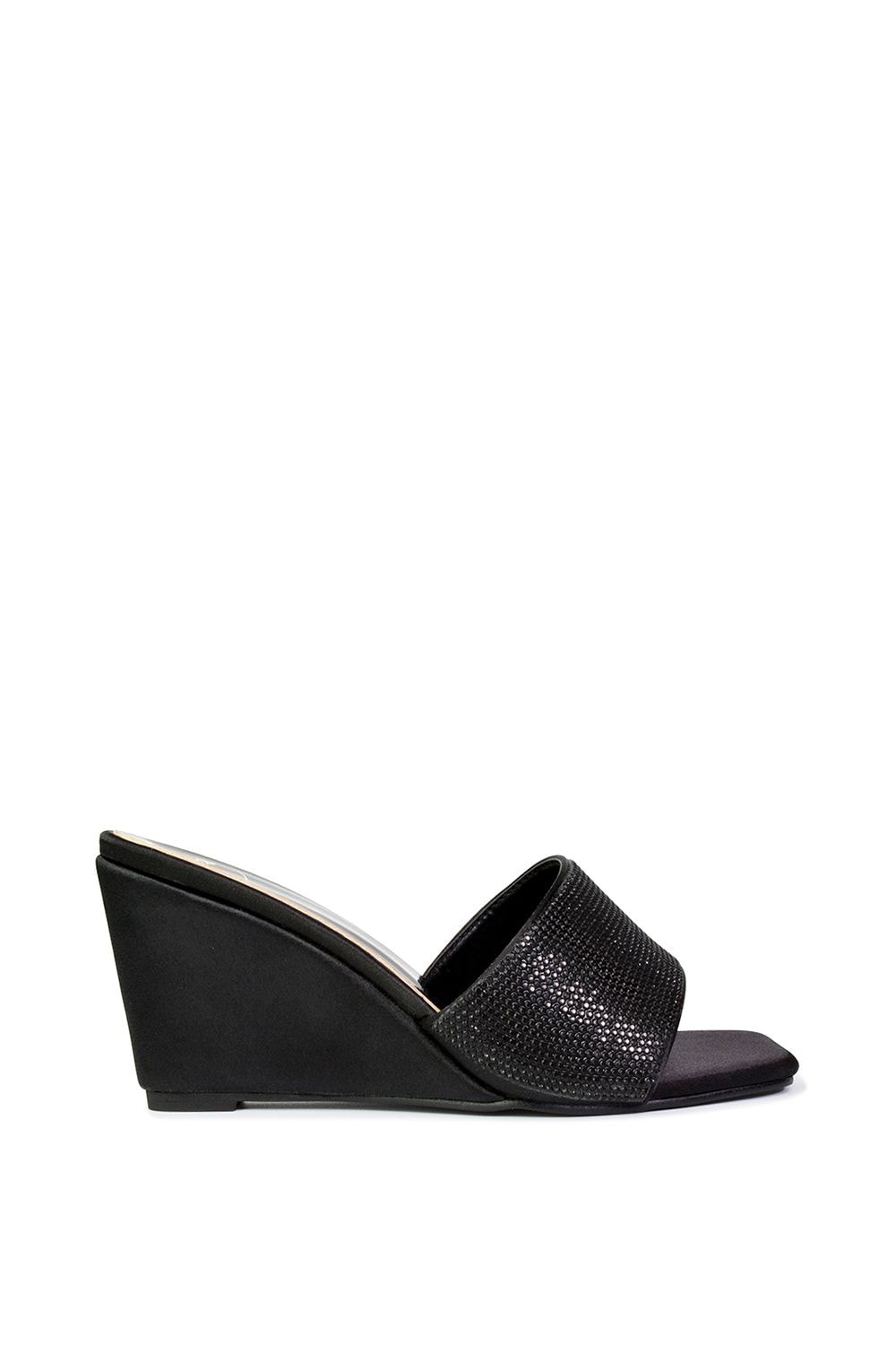 XY London 'Eliza' Slip On Mule Diamante Sandal Wedge Heels With Square Toe image 1