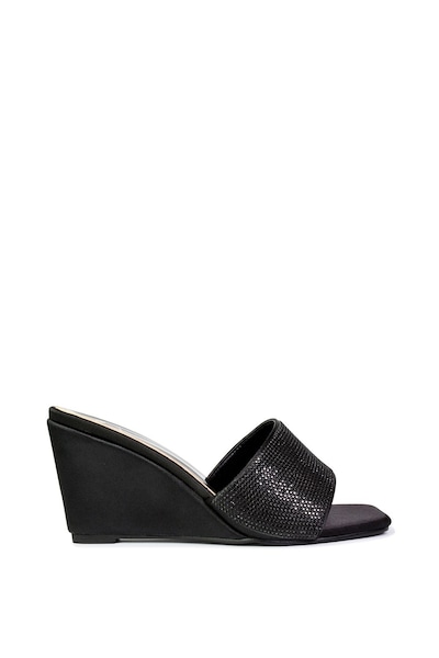 XY London 'Eliza' Slip On Mule Diamante Sandal Wedge Heels With Square Toe